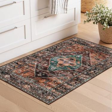 Imagem de Beeiva Boho 2x3 Tapete lavável para área pequena, tapete de porta ultrafino para entrada interna, tapete de porta frontal antiderrapante para cozinha, entrada, quarto, interior