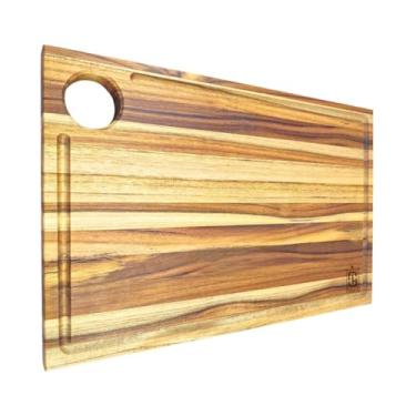 Imagem de Tábua De Churrasco Para Cozinha Carne Corte Madeira Teca Alimentos Legumes Churrasqueiro Com Canaleta Preparar E Servir Na Mesa