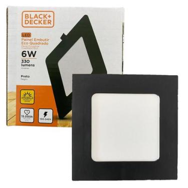 Imagem de Kit 4 Plafon Quadrado Embutir 6w Preto 12x12 Branco Quente 3000K - Bla