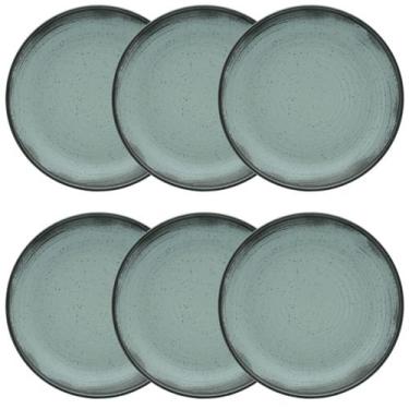 Imagem de Kit Jogo 6 Pratos Rasos Moderno Verde Pacífico Oxford 26 cm Cerâmica