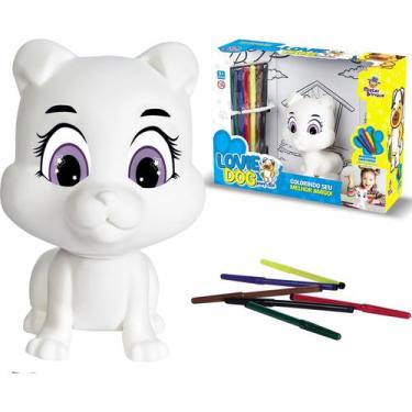 Imagem de Cachorro De Pintar Colorir Lovie Dog Boneco Em Vinil Com Canetas - Mis
