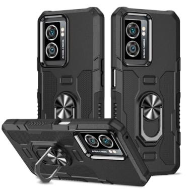 Imagem de Sidande Capa para Oppo A57 Capa/A57 5G/Oppo A77 5G/A77S/A57S, Suporte de suporte resistente, suporte magnético embutido para carro, à prova de choque, capa protetora para celular para Oppo A57 preta