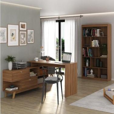 Imagem de Kit 2 Peças com Escrivaninha em L Retrô 136x120cm e Estante para Livro