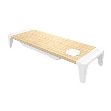 Imagem de Bostitch Suporte de monitor de madeira para escritório com base de carregamento sem fio, gaveta para armazenamento, elevação de altura ajustável, inclui pés de borracha antiderrapantes removíveis