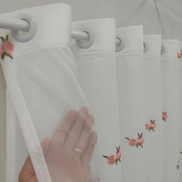 Imagem de Cortina De Renda Para Cozinha Voal Bordado Com Forro 2,50x1,20 - Salva