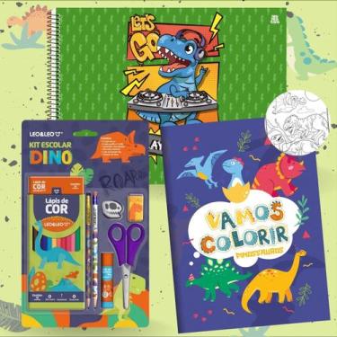 Imagem de Kit Desenho Dinossauros com Caderno Grande Capa Dura + Livro de Colori