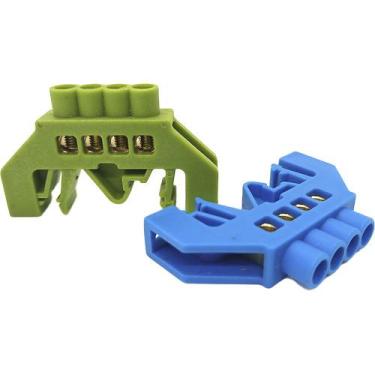 Imagem de Kit Barramentos com 1 Neutro e 1 Terra para Trilhos Din ou Fixo 4 Furo