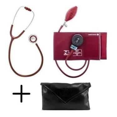 Imagem de Kit Conjunto Esfigmomanômetro + Estetoscopio Duplo Bic,  Vinho