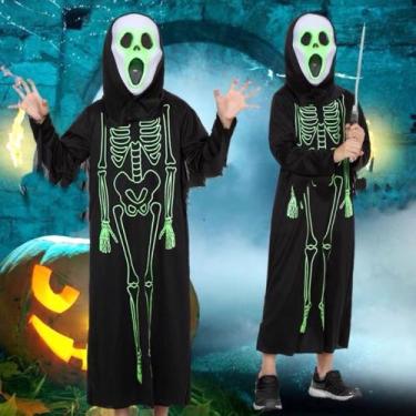 Imagem de Fantasia de Esqueleto Florescente 80cm Infantil Para Festas e Hallowee