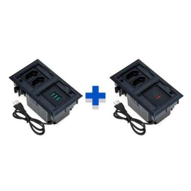 Imagem de Kit Caixas De Tomadas 4 Blocos 2 Tomadas 10A 2USB e 3USB - CONNECT CAI