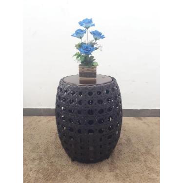 Imagem de Mesa Lateral em Fibra Sintética e Alumínio Ômega Com Tampo de Madeira 