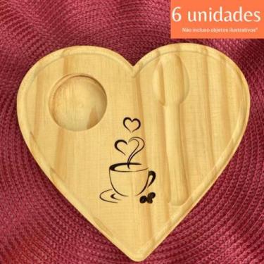 Imagem de Kit de 6 unidades de Tábua Bandeja Coração com Gravação a Laser-  Made