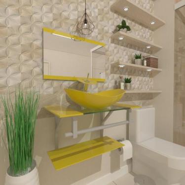 Imagem de Gabinete de vidro 60cm ac cuba oval com torneira cascata amarelo - Cub