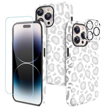 Imagem de LOQUPE Projetada para iPhone 14 Pro Max de 6,7 polegadas - Capa híbrida de policarbonato + TPU resistente, leve, fina, à prova de choque, capa protetora para mulheres, linda chita leopardo branco