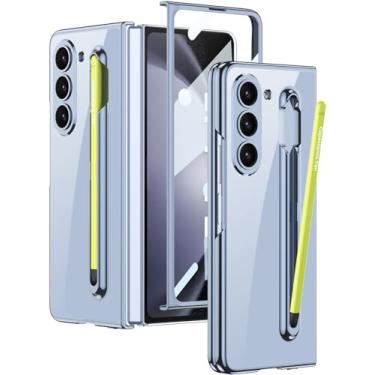 Imagem de Wibrthz Capa transparente para Samsung Galaxy Z Fold 5 com suporte para caneta S e S Pen, capa transparente com revestimento de cristal com protetor de tela, capa antiarranhões à prova de choque para