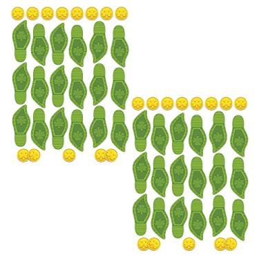 Imagem de Beistle 2 folhas (58 peças) Pegadas e moedas de duende da sorte para decorações do dia de São Patrício, feitas nos EUA desde 1900, 43 cm x 30 cm, verde/amarelo
