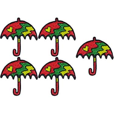 Imagem de Ranger Return Conjunto 5 de mini guarda-chuva colorido pequeno e fofo infantil coração de bebê decalque decorativo reparo fantasia aplique costurar ferro em remendos bordados - vermelho