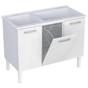 Imagem de Gabinete de Lavanderia Branco em Aço com Tanque Sintético Branco e Ces