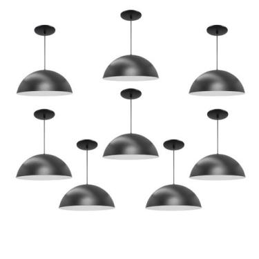 Imagem de Kit 8 Luminária Pendente Meia Lua 50cm Interior Branco Brilho Com Fiaç