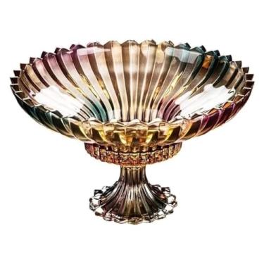 Imagem de fruteira cesta Cesta de frutas e vegetais de bancada, tigela de vidro manchado de grande capacidade, prato de frutas criativo, lanche alto, doces para sala de estar bancada