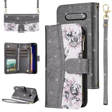 Imagem de Furiet Capa para LG V60 ThinQ V60ThinQ 5G G9 Thin Q Floral Carteira Flip Zipper Bolsa Alça de Pulso Alça de Ombro, Suporte de Cartão de Luxo Glitter Capa de Telefone para LGV60 V 60 60ThinQ 60V
