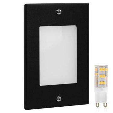 Imagem de Kit 2 Balizador de Embutir Escada Parede Preto 4x2 Alumínio + Lâmpada 