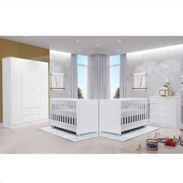 Imagem de Jogo De Quarto Kit Gêmeos Guarda Roupa Cômoda 2 Berço Padrão - Phoenix