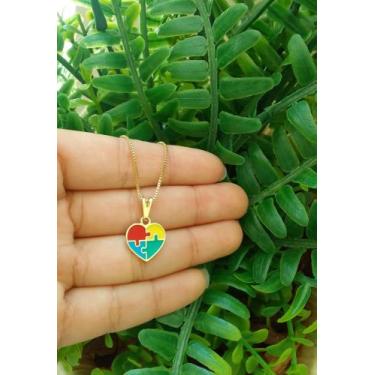 Imagem de Colar 45cm pingente Coração Autista Banhado a Ouro 18k - Jhulias  Joia