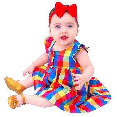 Imagem de Vestido de Bebê Menina Luxo Xadrez com Tiara 100% Algodão Mundo Nina K