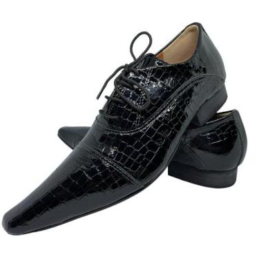 Imagem de Sapato Masculino Italiano Em Couro Preto Executivo Croco Ref: D611 - A