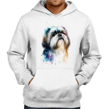 Imagem de Moletom Cachorro Shih Tzu Watercolor - Foca na Moda, Branco, M