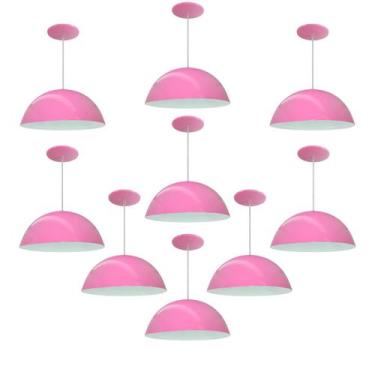 Imagem de Kit 9 Luminária Pendente Meia Lua 34cm Com Interior Branco Brilho Com 