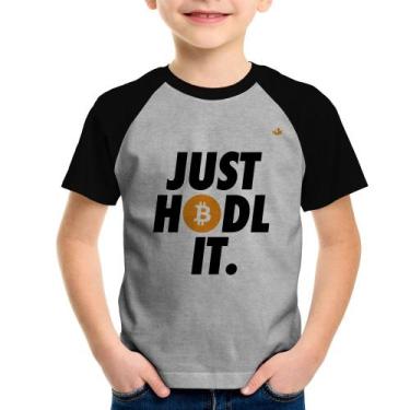 Imagem de Camiseta Raglan Infantil Just hodl it - Foca na Moda, Cinza, Preto, 10