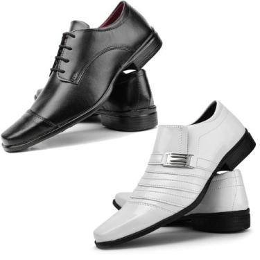 Imagem de Sapato social masculino kit 2 pares preto e branco - Pizzolev, Preto, 