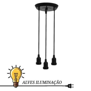 Imagem de Luminária Pendente Fio Lustre Cabo Decorativo Triplo Soquete Coluna 3 