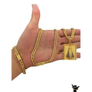 Imagem de Corrente Grumet 7mm + Pulseira + Pingente - Banhado a Ouro - ToJoia18k