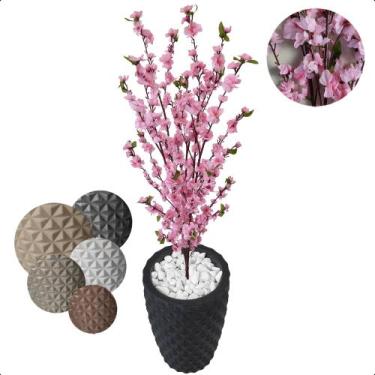 Imagem de Cerejeira Rosa Bebê Flor Artificial com Vaso Decoração - Flor de Menti