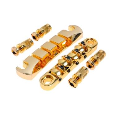 Imagem de Almencla Substituição de ponte fixa de 4 cordas, liga de zinco com parafusos de instalação, peça de cauda de sela com selas para violão baixo de 4 cordas