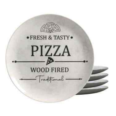 Imagem de Jogo De Pratos Raso Cerâmica 29cm Kit 4 Peças Pizza Plate Alleanza