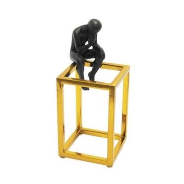 Imagem de Escultura Enfeite Cubo Homem Sentado Metal Fino Design luxo - LUXdécor