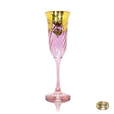 Imagem de Taça Champagne Cristal Italiano Rosa Guirlandas em Ouro - LUXdécor