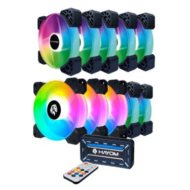 Imagem de Kit 10 Fans Hayom Led RGB 120mm C/ Controladora - FC1306