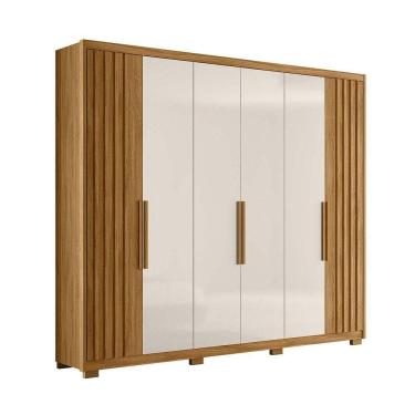 Imagem de Guarda Roupa Grande com Ripado 260x230cm Araguaia Moval Freijó Off White