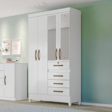Imagem de Guarda Roupa Solteiro com Espelho 110x204cm Sobral Moval Branco Flex