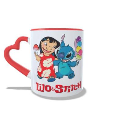Imagem de Caneca Personalizada Alça de coração Vermelho Lilo Stitch - Jlssublima