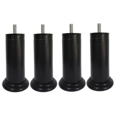 Imagem de Kit 4 Pe Cama Box Fixo Preto 12cm Plástico Com Parafuso Central - Jtho