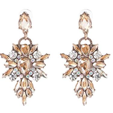 Imagem de Extra grande retrô estilo vintage art déco citrino âmbar champanhe topázio grosso strass declaração drag Queen noiva formatura casamento brincos