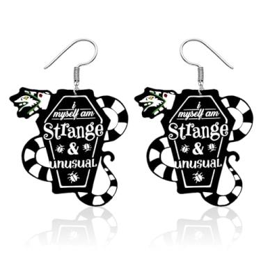 Imagem de Brincos Beetlejuice para mulheres, inspirados em Betelgeuse, crânio, lápide de caixão, brincos de minhoca da areia, fantasia de suco, fantasia feminina de Halloween Betelgeuse, acessórios para festa,