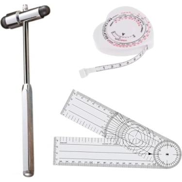 Imagem de Kit Fisioterapia com Martelo Buck 18 cm Goniômetro Grande 36 cm Fita Métrica Corporal Trena (PRATA)