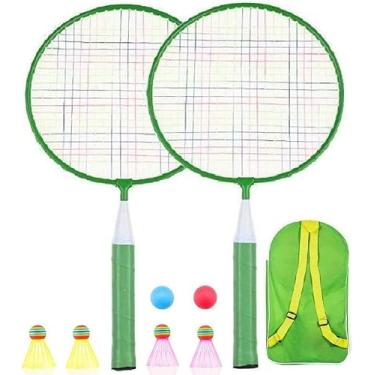 Imagem de Conjunto de raquete de badminton AIKESIWAY para crianças 1 par, liga de nylon durável profissional para crianças jogos esportivos internos/externos (inclui 4 badminton e 2 tênis de mesa) (azul)